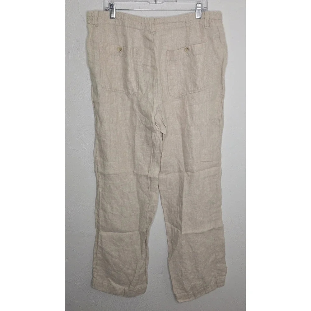 Perry Ellis Men' s 100% Linen Drawstring Trousers Pants Size 36×31.5 Tan Beige